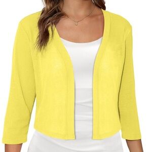 Skrfez 3/4 Sleeve Lightweight Open Front Cropped Cardigan Yellow Size M NWOT